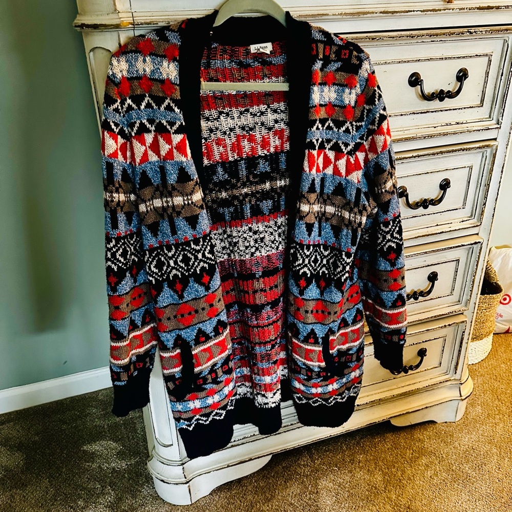 Colorful L.L. Bean Geometric Knit Cardigan